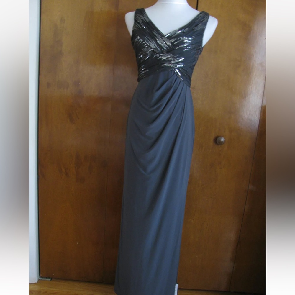 Ralph Lauren | Gray Ruched Sequin Dress| Size 6 | NWT - Picture 1 of 11